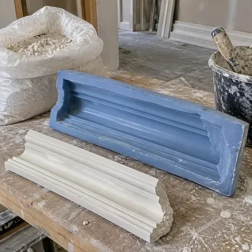 Silicone mould used to cast moulding section during plaster crown moulding repair in Kingston, ON